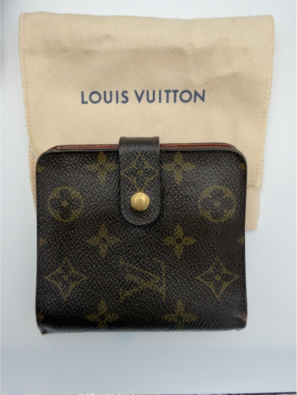 Authentic Vintage Louis Vuitton LV Monogram Compact Zip Bifold Wallet Dust Bag